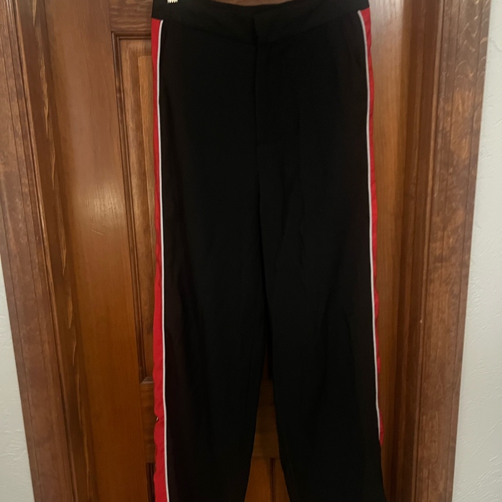 Moon River Black Pants with Red and White Stripes
